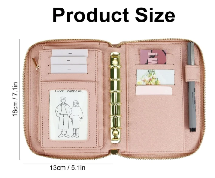 A7 Leather Budget Binder Cash Envelopes PU Leather cover 6 Rings Refillable Money Wallet Organizer for Cash Budgeting and Saving