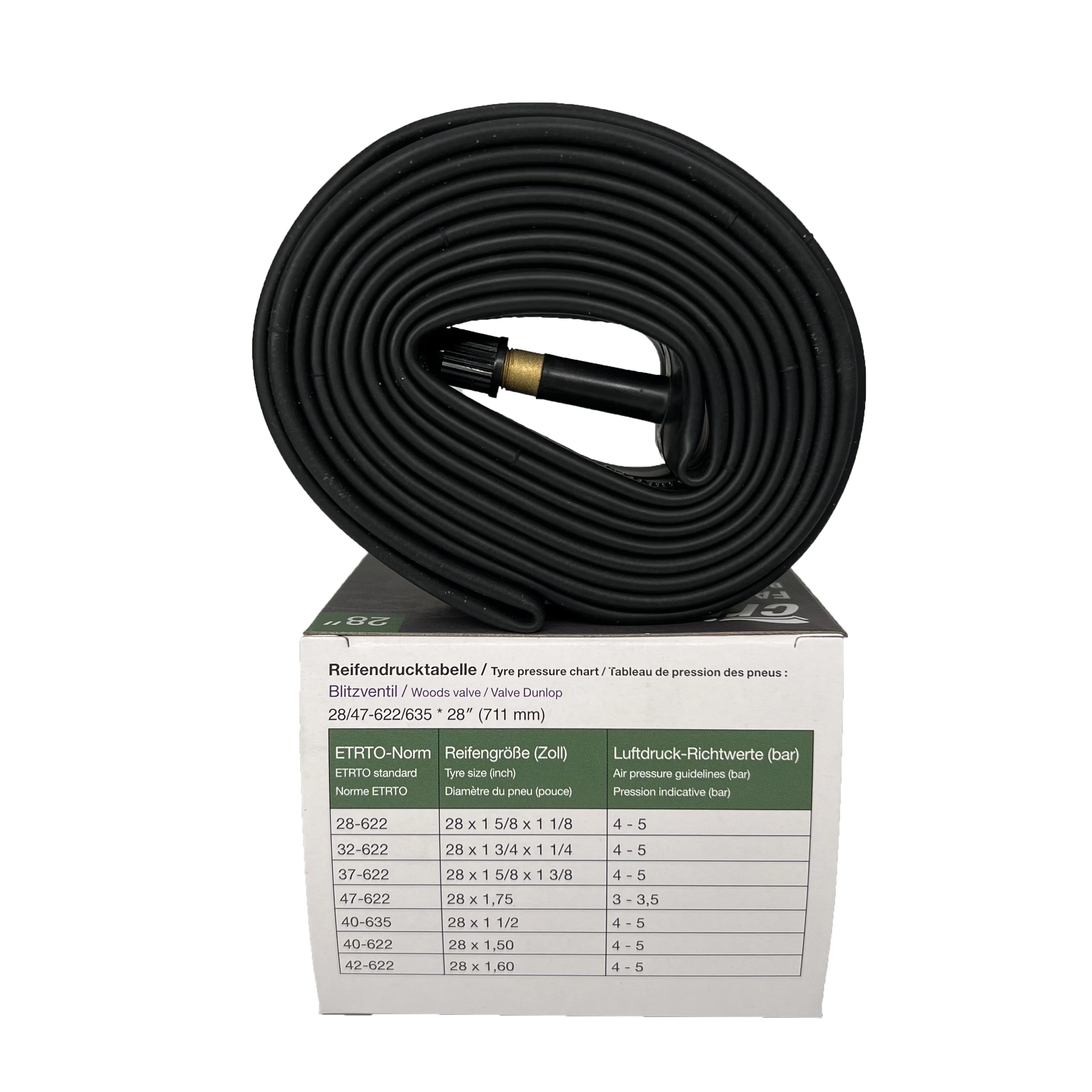 Bicycle Tube 28-inch Butyl Rubber Inner Tube 28x1 5/8x1 3/4 for Use on Road Bikes City Bikes and Mountain Bikes