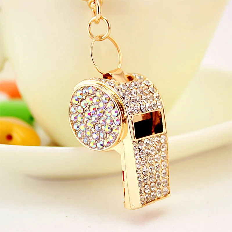 Promotional Rhinestone Whistle Sport Key Chain Bag Hanging Bling Keychains Metal Car Keychain Accessories