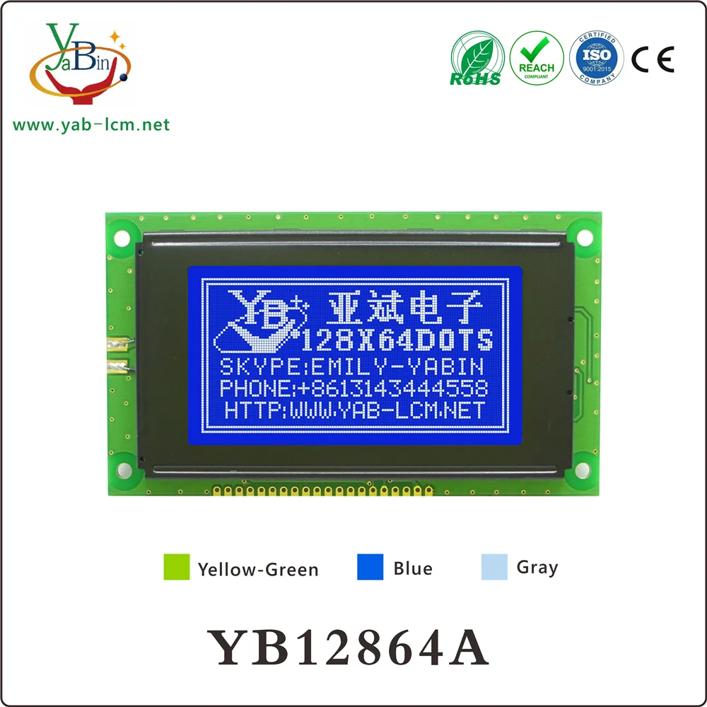 3.27 inch 113X65 mm 128X64 12864  monochrome Graphic Lcd Module Display YB12864A