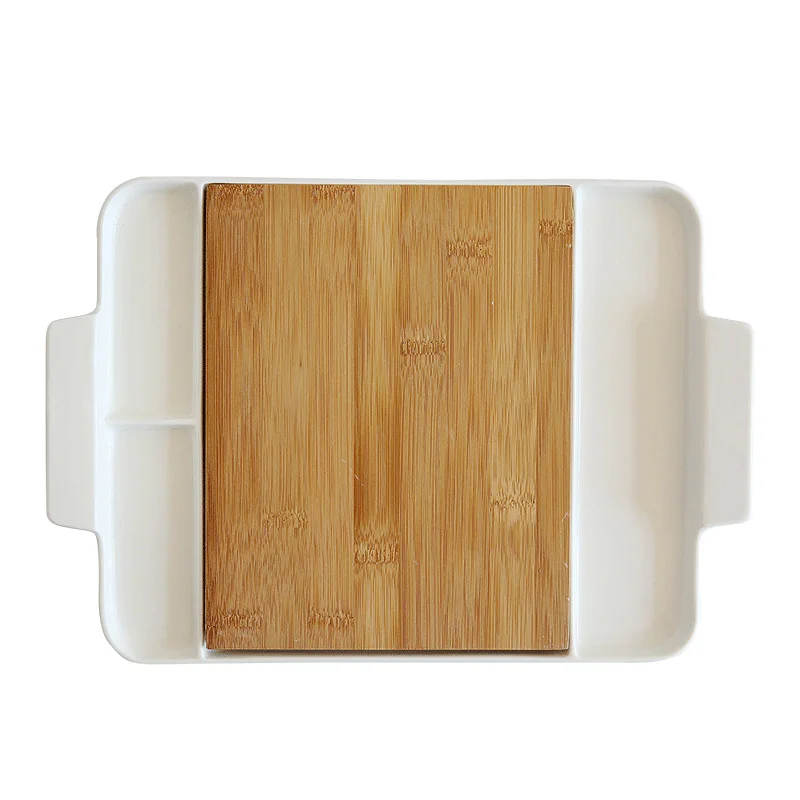Popular rectangle cheese cutting chopping board white glazed large plate dish Ceramic Dinner Plate