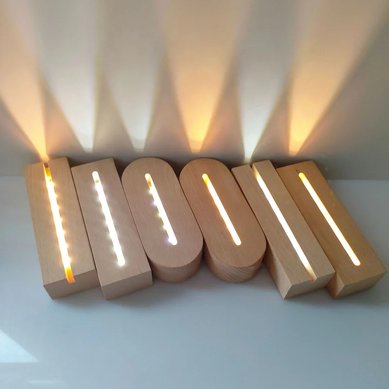 5mm Acrylic 3D Night Lights Wood Base Led Display Stand Holder Powered by AAA Batteries