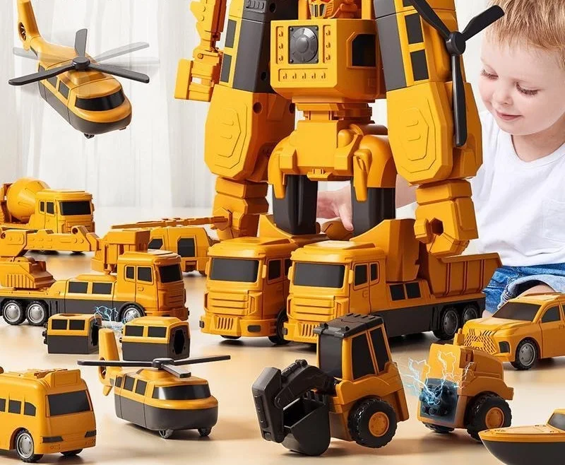 Hot Selling Kids Robot Toys Magnetic Transform Engineering Car Assembled Toys Construction Vehicles Building Blocks Toys