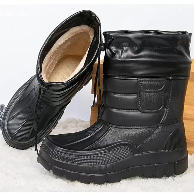 Extra-thick winter snow boots waterproof fishing EVA rain boots for men and velvet padded bottom rain boots warm cotton shoes