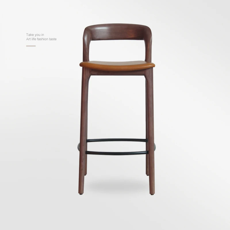 wooden bar chair stool 360 degree swivel without back side chair Kitchen upholstered PU Leather Cushion with wooden pedal