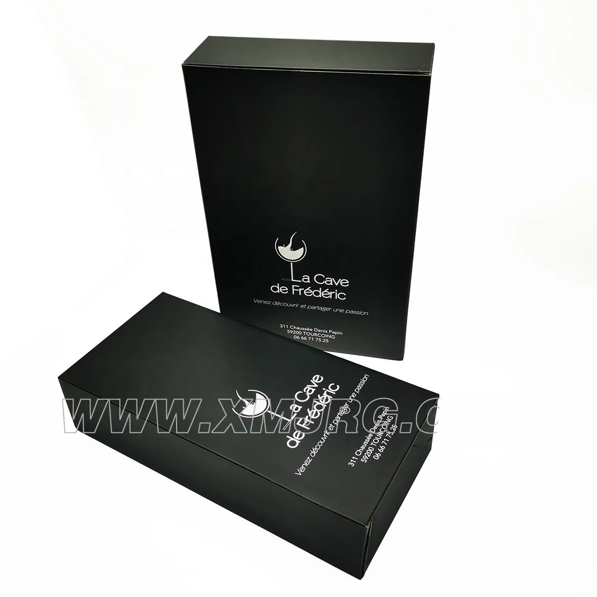 Custom Logo Black Paper Box Foldable Corrugated Board Packaging Box For Two Bottle Wine Vin Rouge Packing