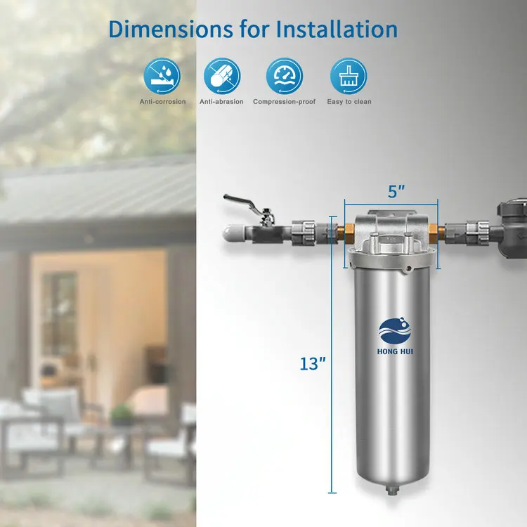 HONG HUI HPS-10C NSF 10 Inch Wholehouse Water Purification Systems Stainless Steel Water Purifier Water Filter Housing