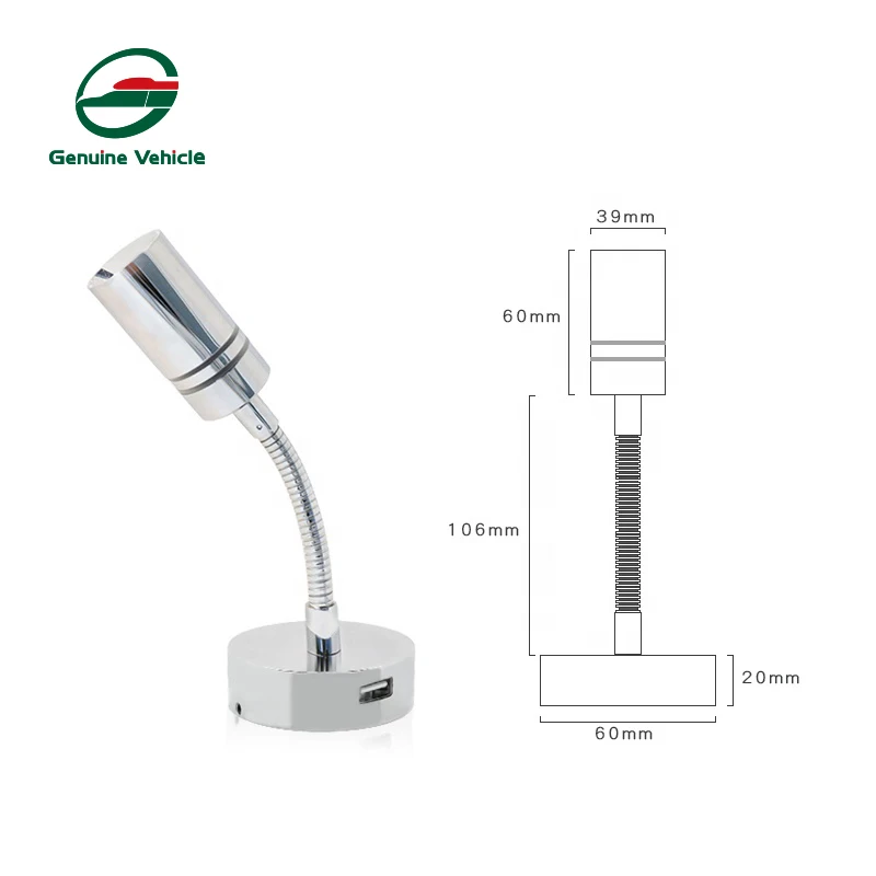 Genuine Vehicle RV Boat Interior Lighting systems 3W LED Dimmer Touch Switch Reading Light With USB Socket For Caravan Motorhome