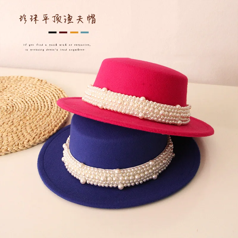 2-6Years Fashion Vintage Children Princess Girls Bucket Hats Autumn Kids Baby Girls Winter Korean Classic Solid Color Pearl Hat