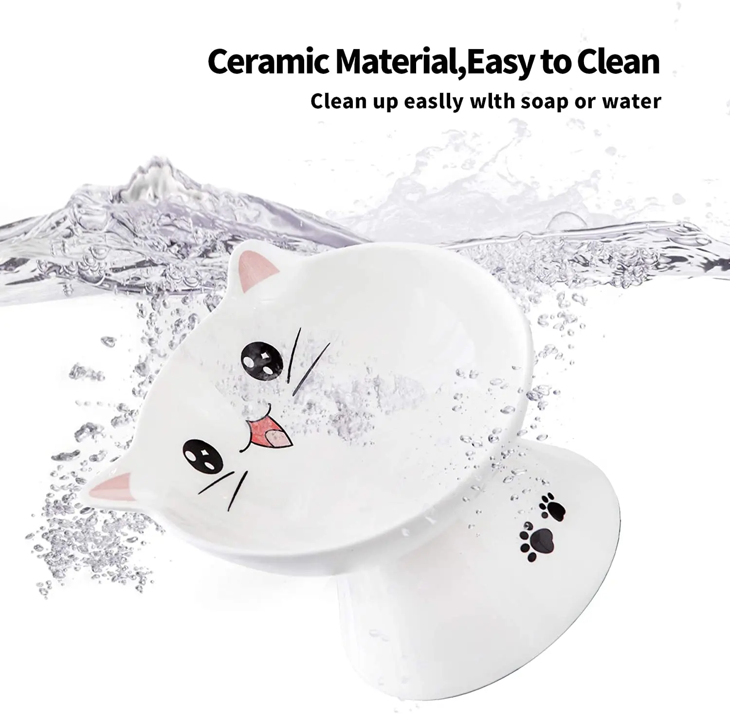 New Arrival Cat Shape Ceramic Raised Pet Dog Cat Bowl For Food And Water Feeding  Bowl  Decor