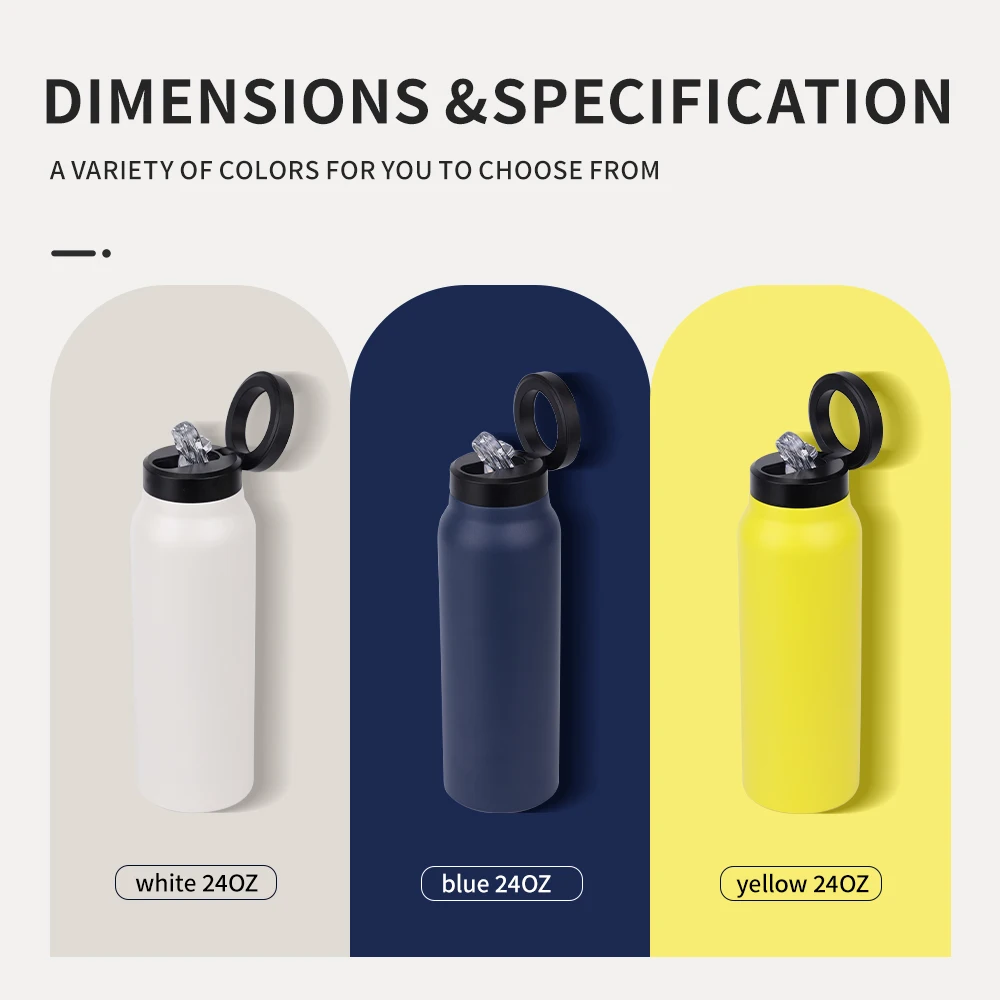 Best Sell Magnetic Lid 24oz Stainless Steel Double-Walled Vacuum Insulated Water Bottle with Straw  Sport Travel Bottle