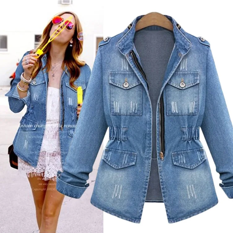 JACKETOWN wholesale denim jacketss women ladies jacket veste femme coat girls denim jean jacket 5xl