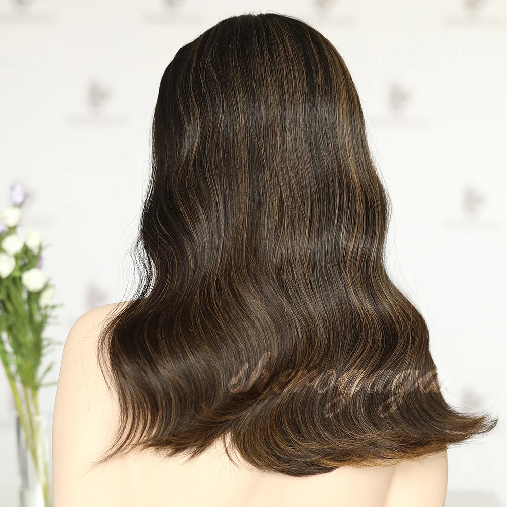 Raw Virgin Dark Brown Highlights Human Hair Lace Top Jewish Wigs Kosher Certificated Kosher Wigs For Jew Women
