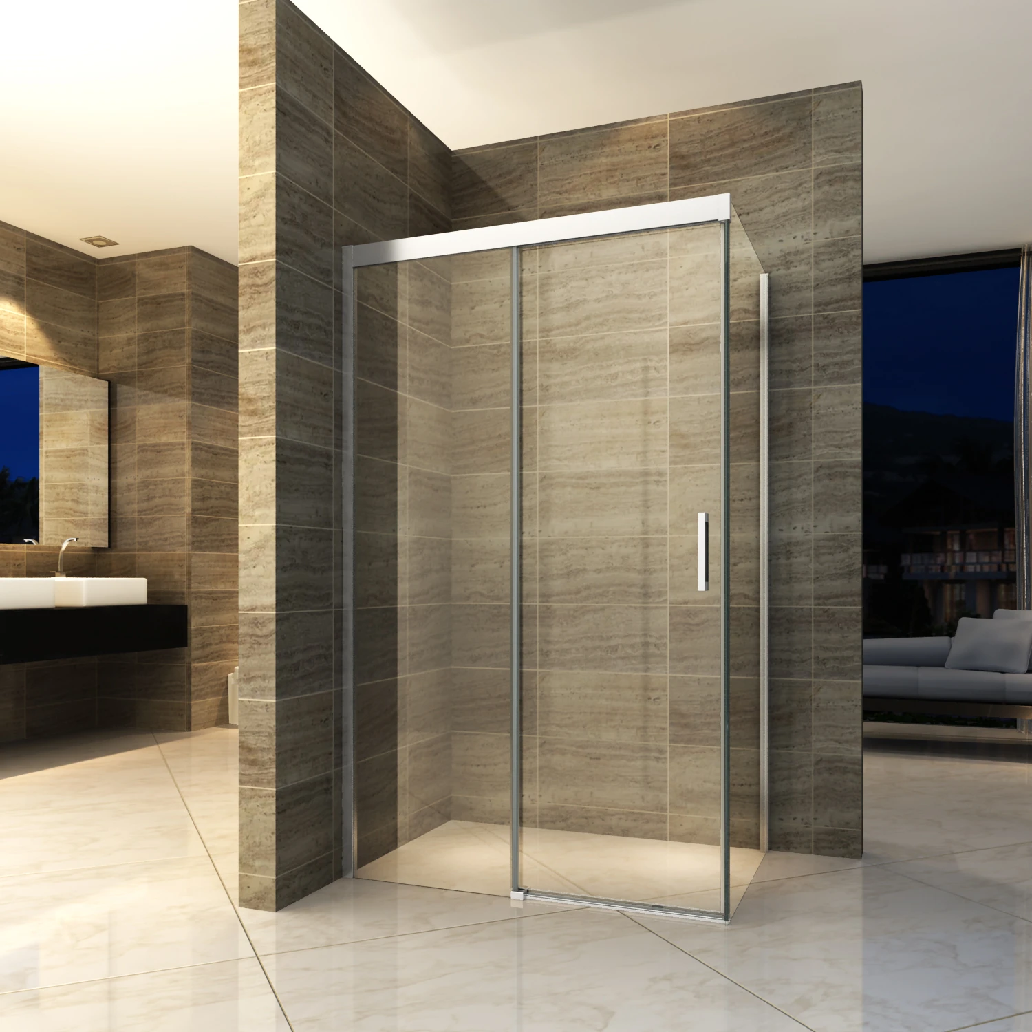 Modern Style BL-703 Frameless Shower Enclosure Soft-Close Sliding with 8mm Tempered Glass for Home Hotel Bathroom Square Design