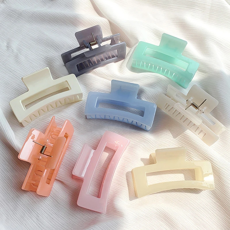 Retro simple hair clips matte back of head clip Korean curling shark clip bath hair grab headdress square plastic Hair Clawse