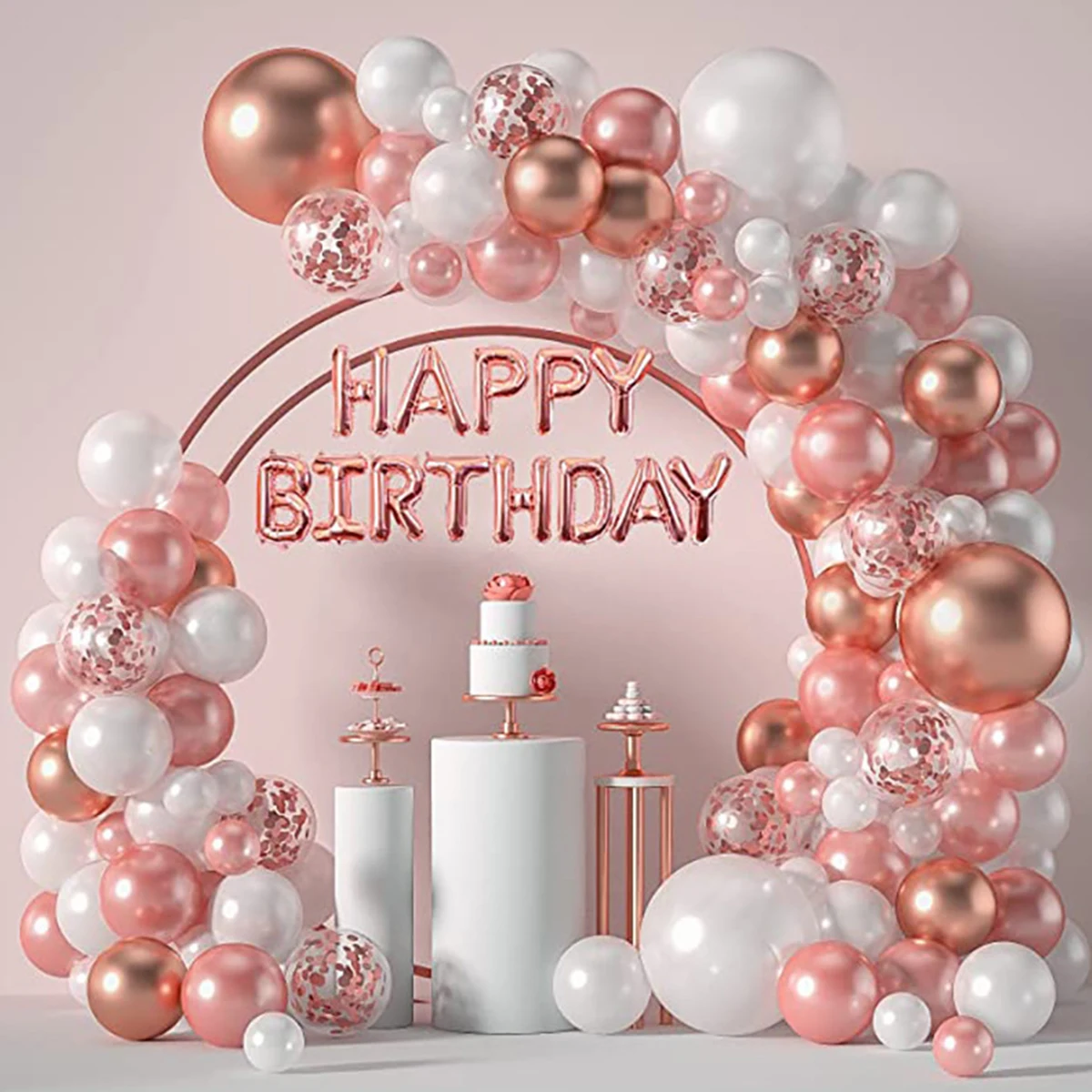 123 Pcs/Set Rose Gold Happy Birthday Banner and Confetti Latex Balloons Party Decorations Happy Birthday Foil Balloons