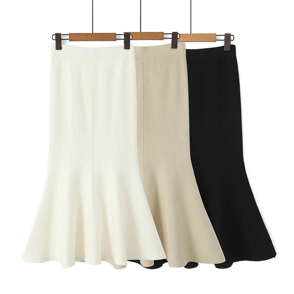 3 colorway elastic waist knitted solid color casual fashion long skirt for women
