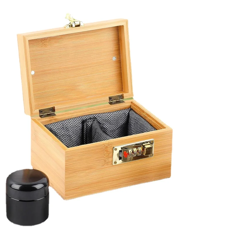 Wooden Stash Box with Combination Lock Decorative Box For Smoking Accessories Set with Glass Jar Tray Great Gift