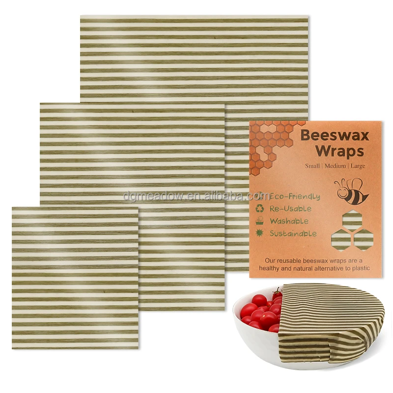 Beeswax wraps 100% Organic Cotton Assorted 3 Pack Reusable Beeswax Food Wraps