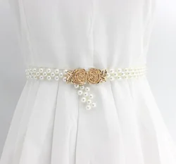 33 Styles Belt Rhinestone Pearl Waist Chain For Women Dresses Alloy Buckle Adorned Elastic Waistband