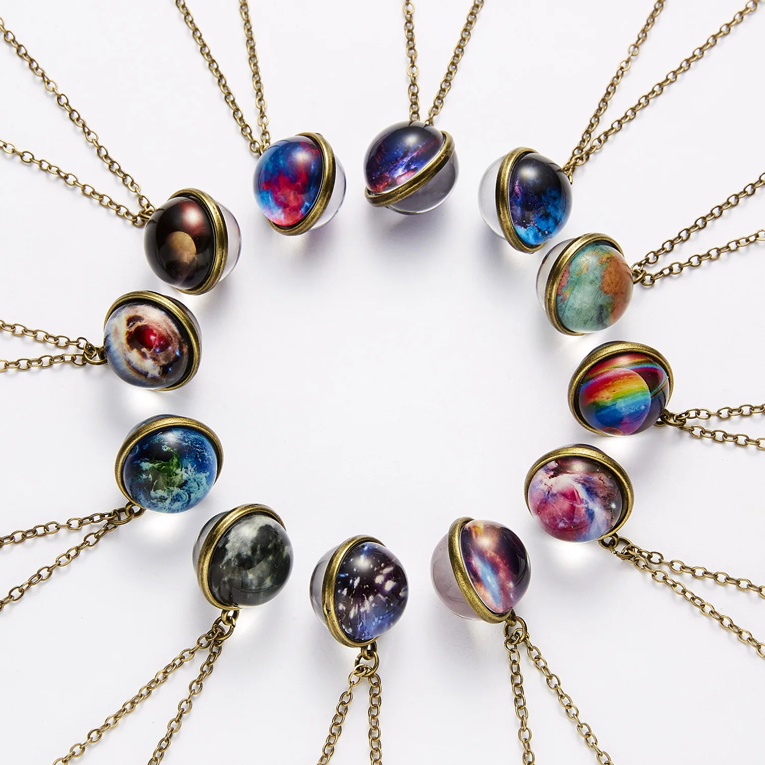 Wholesale Cosmic Starry Sky Earth Galaxy Pendant Necklace Glowing In The Dark Glass Ball Necklace Fashion personalized Jewelry