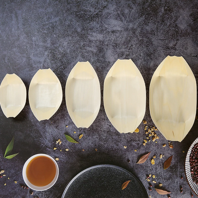 Eco friendly cheap products disposable wood boat plates dishes sushi boat wood for snack