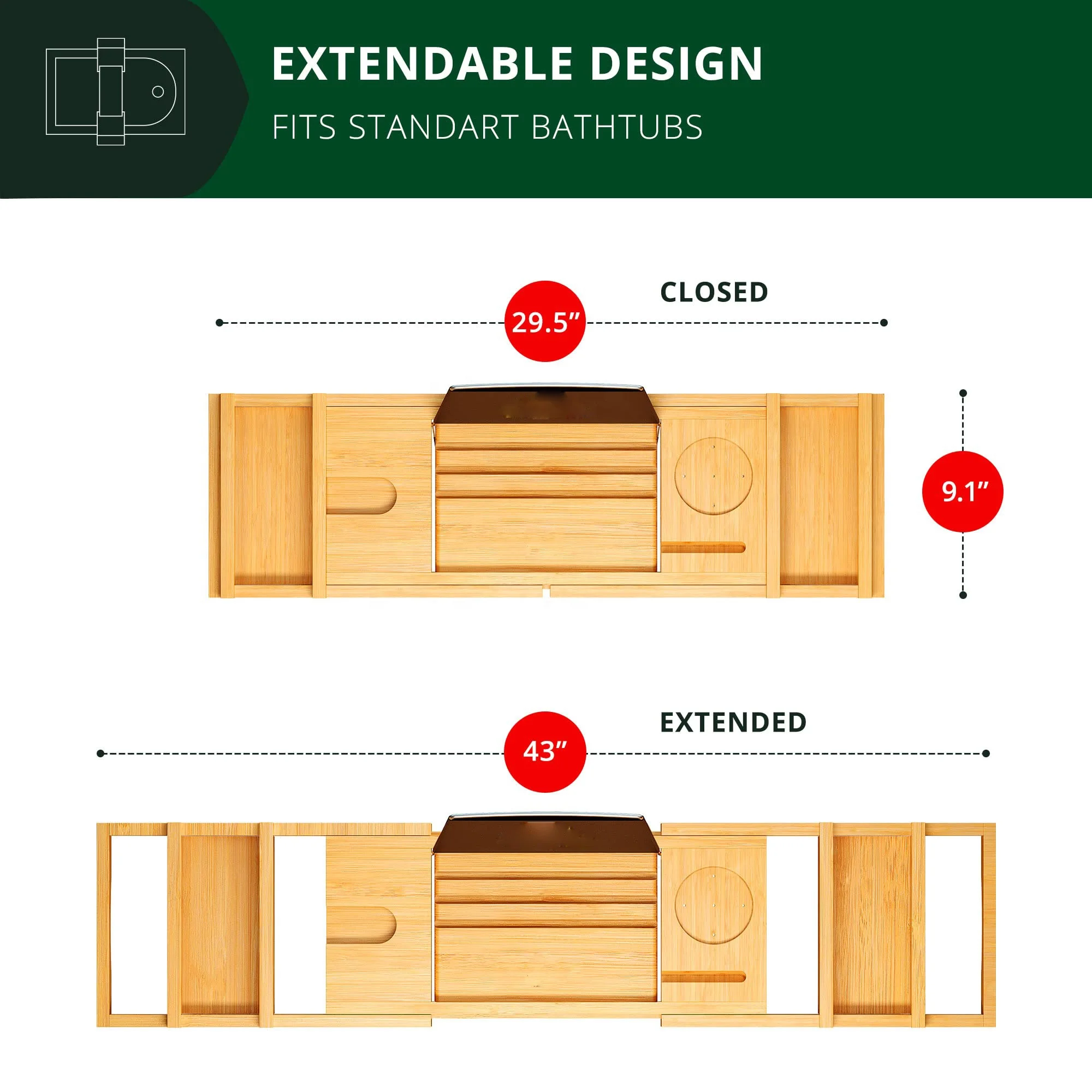 Расширяемые аксессуары для ванной комнаты бамбуковый лоток ванны с расширяющимися Сторонами регулируемые ножки деревянная полка