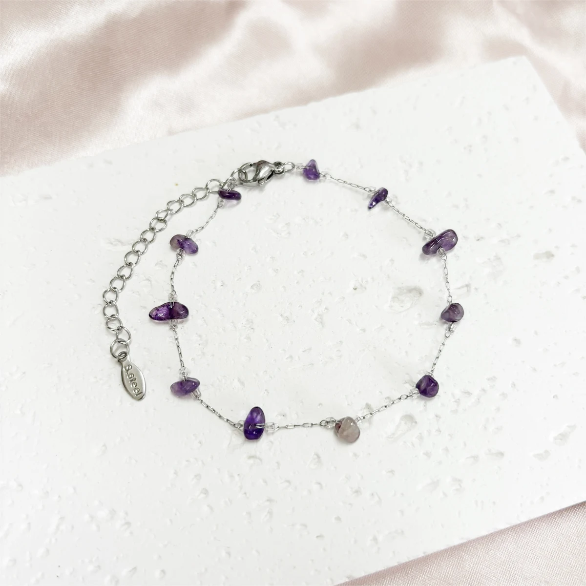 women stainless steel waterproof natural stone classic no fade no rust silver color bracelet