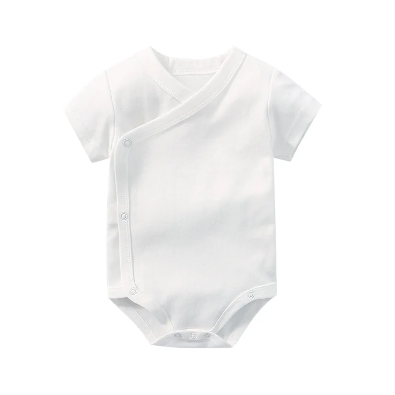 Wholesale Stock Solider Cotton Short Sleeved Round Neck Jumpsuit Baby Crawling Clothes For 0-1 Years Infant Bodysuit Clothes