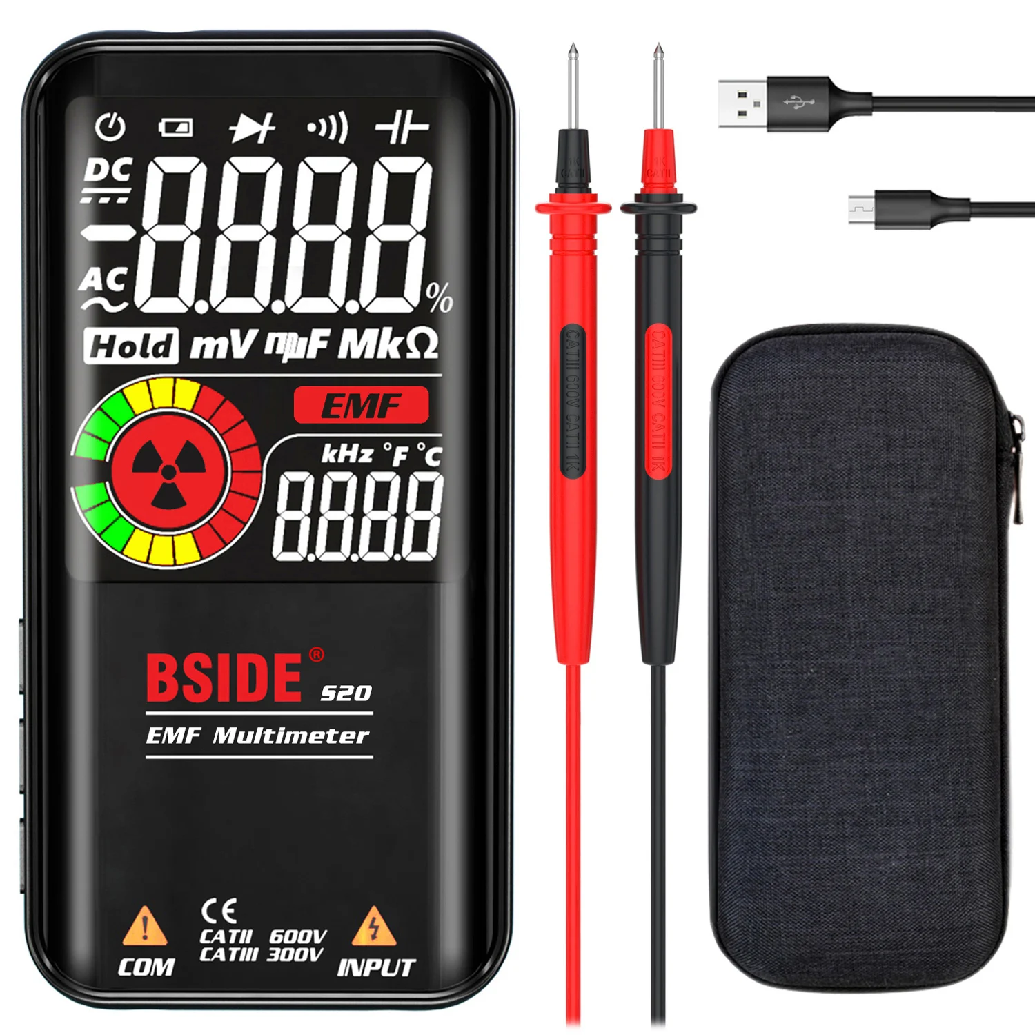 BSIDE S20 620V AC DC напряжение заряжаемый портативный автоматический диодом EMF умный электронный цифровой мультиметр