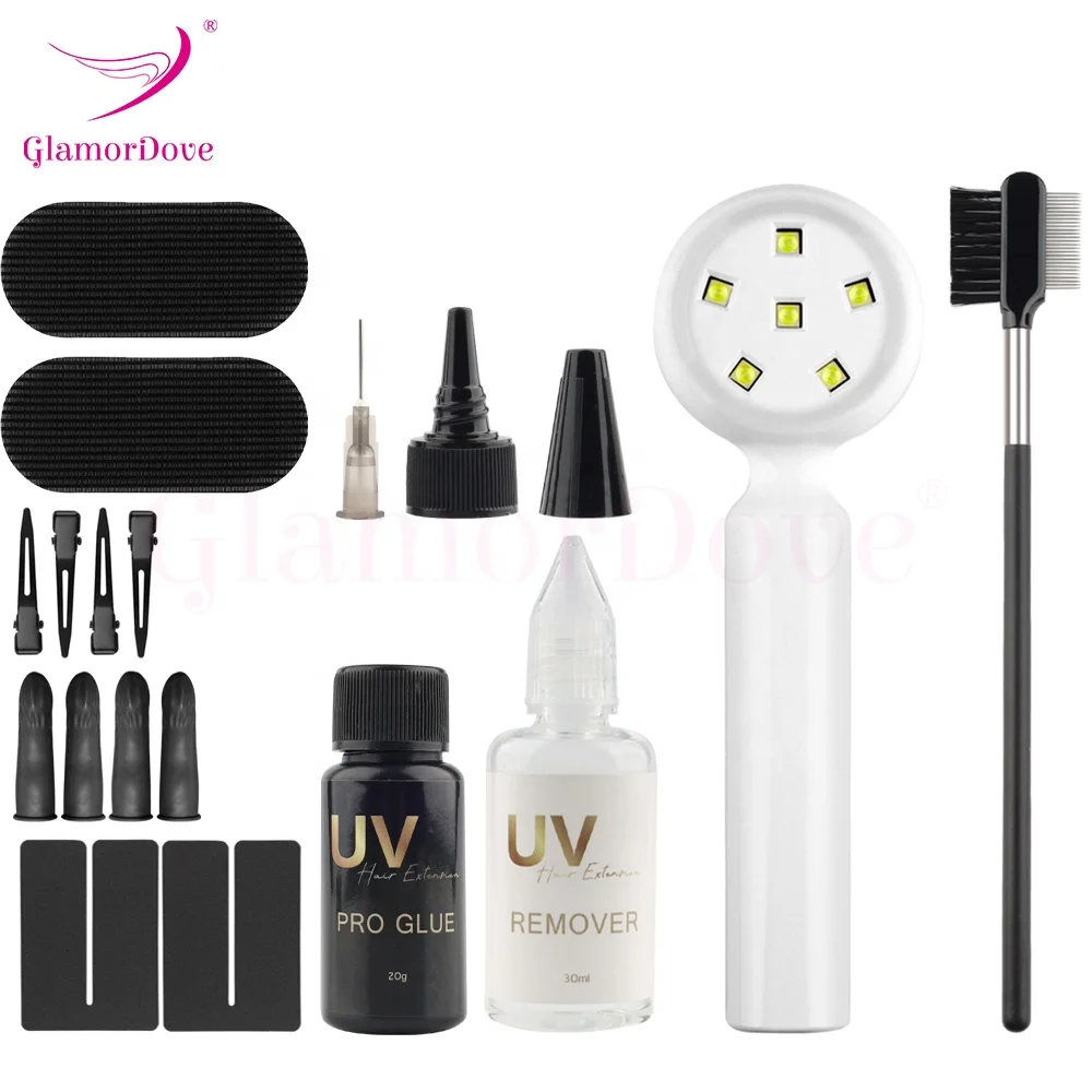 High Quality V Light Hair Extension System Extensions Kit UV Light LED Machine,Glue,Brush,Remover,Anti-UV Shield Defender Guard