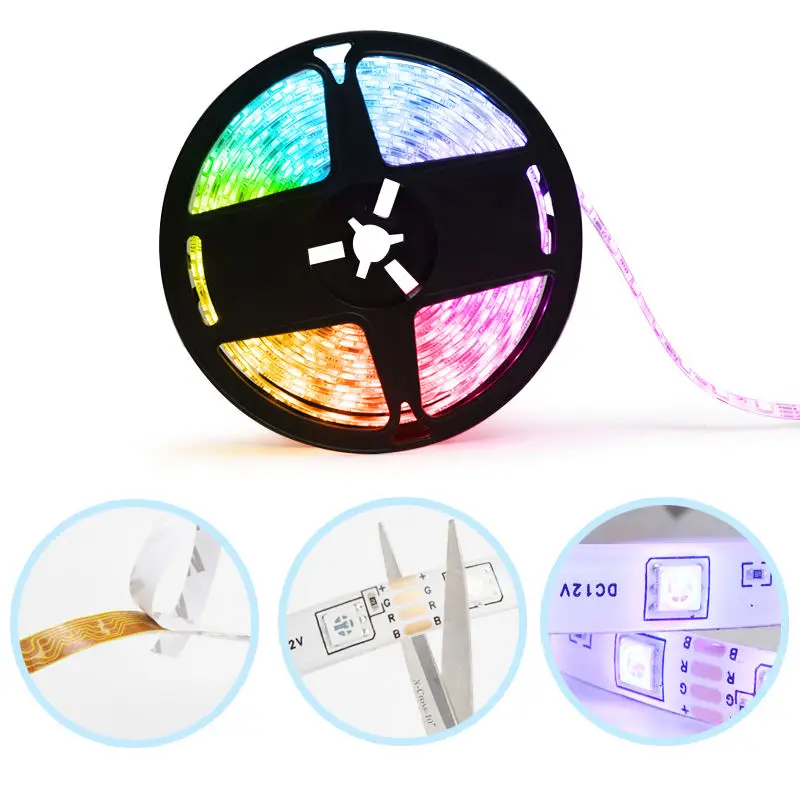 Hot Sale 5M Dc12v smd 5050 led strip light RGB 24Key IR Remote Controller Adapter New Complete kit/set smd 2835 led strip light