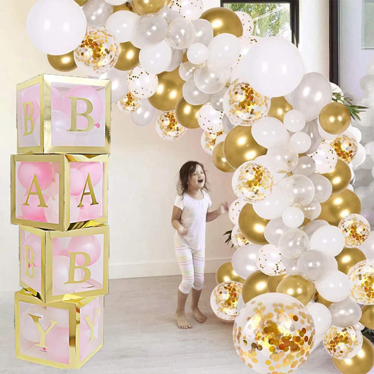 
Umiss Paper ,Baby Shower Decorations Transparent Balloon Box - White Cube Box With Letter A For Birthday Party Engagement Party 