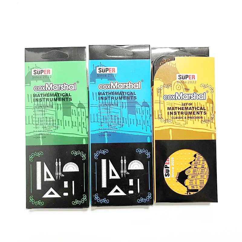 Бесплатный образец Премиум качество супер Маршал металлические школьные канцелярские принадлежности компас ящик математический набор