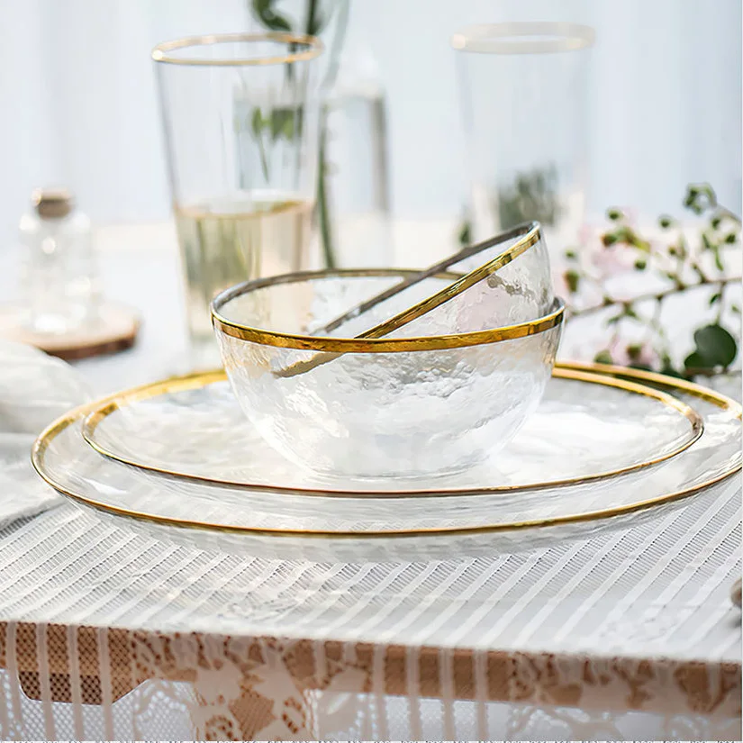 Supplies Tableware Set Gold Rim Dinner Plate Wedding Glass Plates Sets Dinnerware Set for the Restaurant Hotels Serving Tray