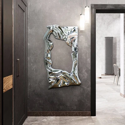 Villa model room wall decorations bathroom mirror frame stainless steel wall decoration rectangular metal wall sculpture art