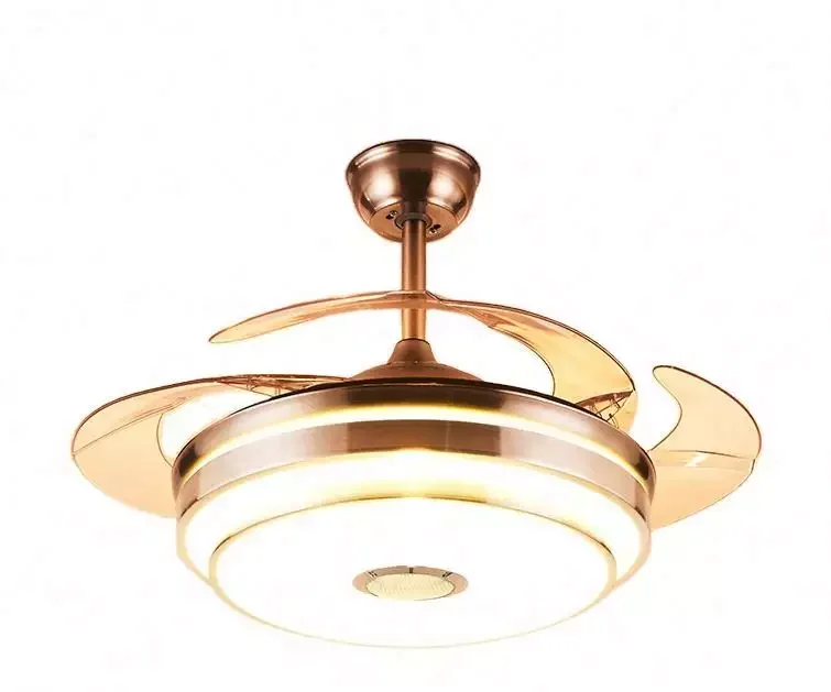 Retractable Ceiling Fan With Light And Speaker  Changing Color Led Fan Chandelier With Remote 36w (42 Inch)