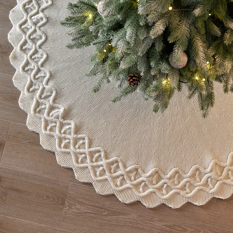 36' Christmas Tree Skirt 48 Inches Cable Knit Knitted Thick Rustic Xmas Holiday Decoration Bow Tree Skirt