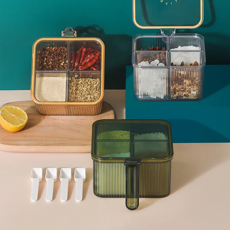 Kitchen Spice Box Set Four-Compartment Spice Jar Household Multi-Compartment Storage Box With Lid
