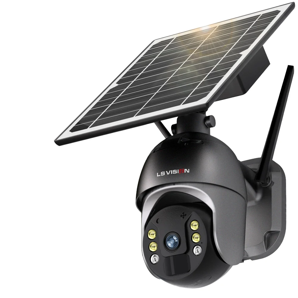 LS VISION 4G 6 watt Solar Camera Support SIM Card Wireless Security Night Vision Outdoor Ptz Solar Camera cctv camera