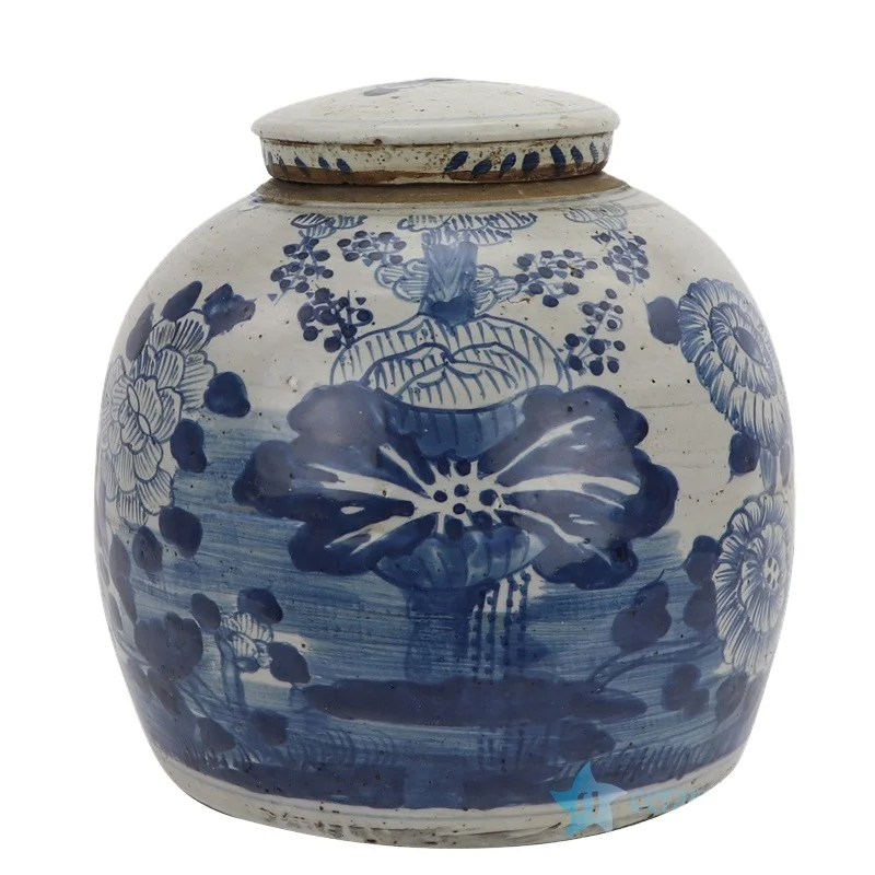 RZEY1217H-L-S Antique hand painted blue and White lotus pattern porcelain home decoration vase