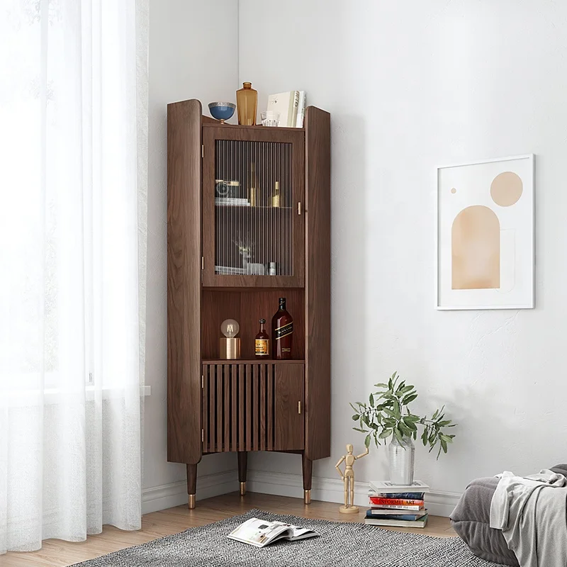 Jasiway Japanese Style Furniture Wood Triangle Wine Wall Bar Cabinet Living Room Cabinets