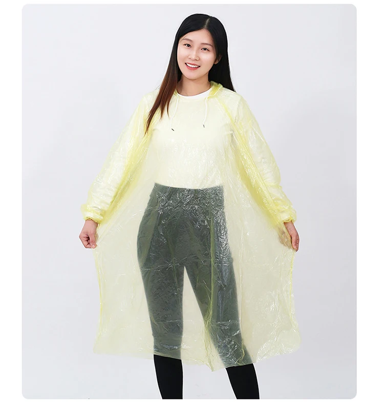 Hot Sale Emergency PE Raincoat Lightweight Plastic Rain Poncho for Adults & Children for Hiking Thick Rainwear Size M