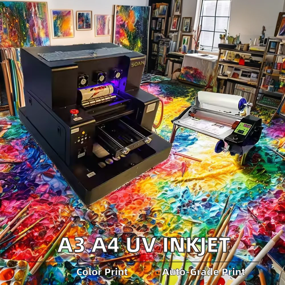 A3 A4 Mini UV Flatbed LED Ink Jet Printer 6-Color Digital DIY Pen ID Card CD PVC Glass Leather Metal Wood Phone Case Core Motor