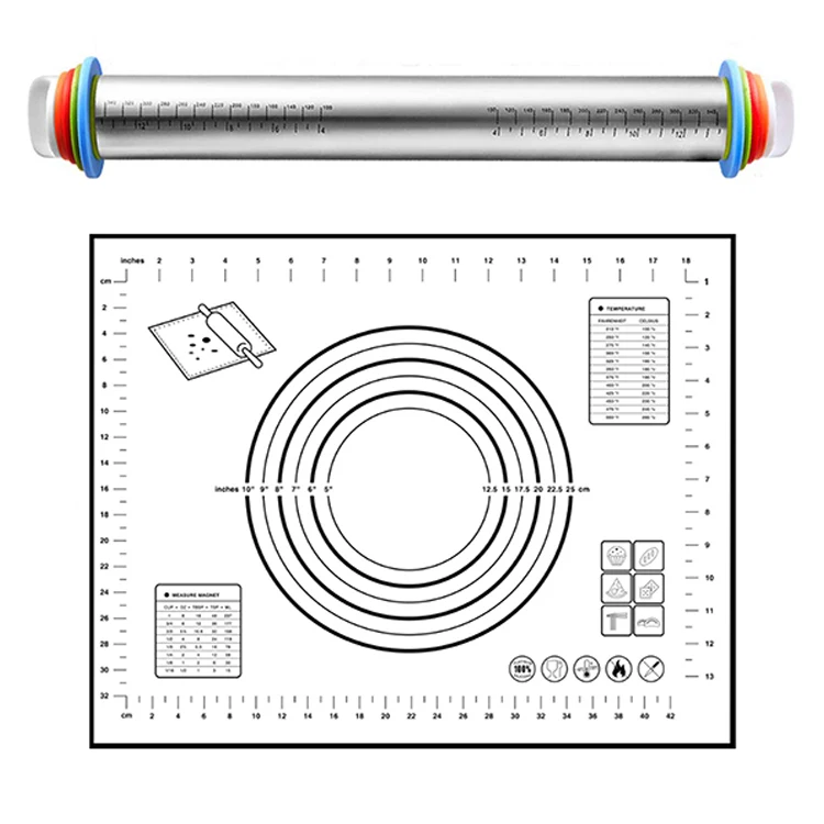 
Home Kitchen Portable Dough Kneading Pastry Tools Stainless Steel Rolling Pin Kitchen Kneading Pad Set 