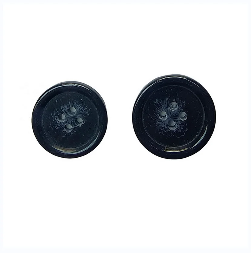 Round Button Sew Bread Shape 4 Holes White Black Plastic Polyester Resin Shirt Button
