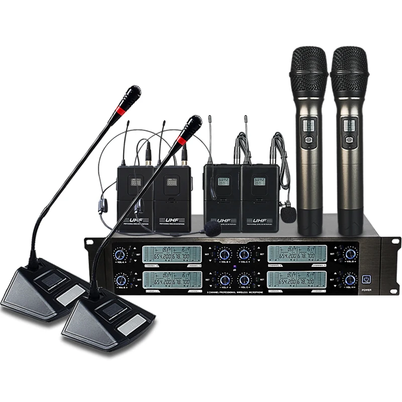 High Quality Long Distance UHF 640-690MHz 8 Channel Wireless Handheld Microphone Professional with with microphone receiver