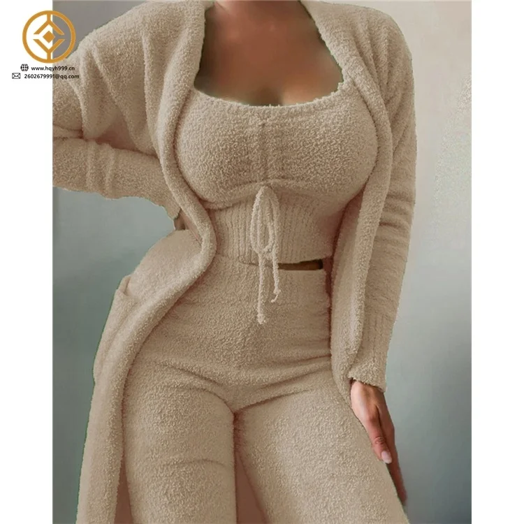 O0216-winter warm fuzzy loungewear sets for women tight sexy 3 piece suit designs
