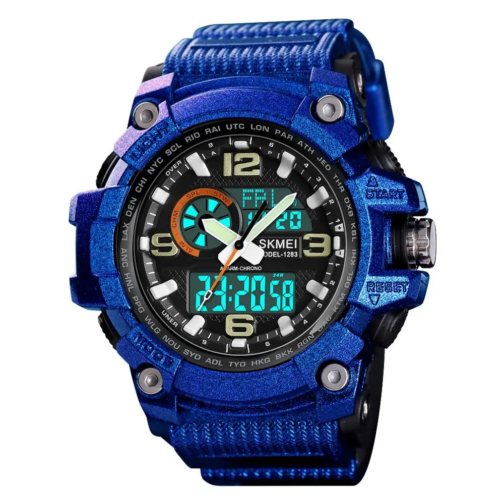 Multiple dual time Alarms waterproof with Date Chronograph men black plastic digital sports watch wristwatch