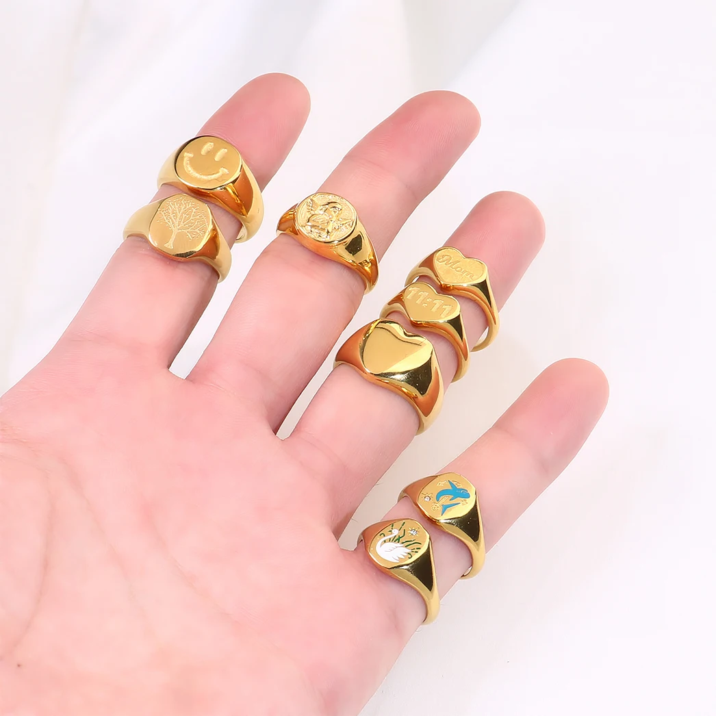 18K Gold Plated Heart Stainless Steel Yin Yang Rings Bijoux En Aci Inoxyd Waterproof Multiple Shape Custom Rings